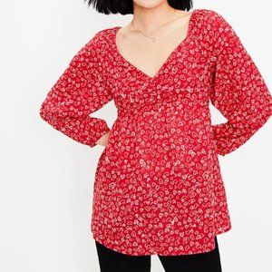 Women's Loft Heart Cinched Sweetheart Neck Blouse Red Sz 10 or 14